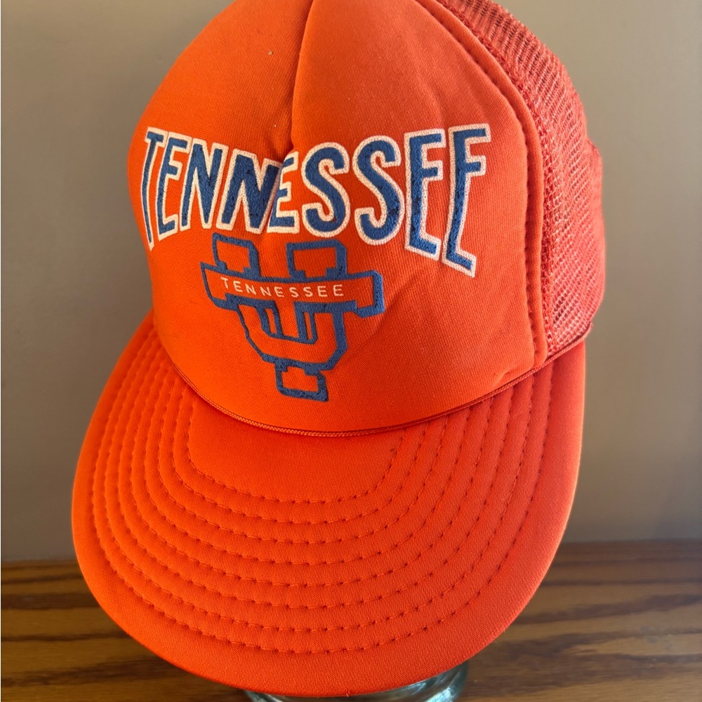 Vintage 80s University Tennessee Trucker Snapback Hat Mesh Orange Adult UT